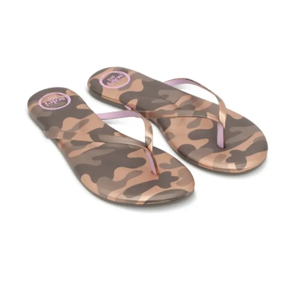 Solei Sea Women's Metallic Gold & Lilac Indie Camo Flip Flop Sandals Size 7